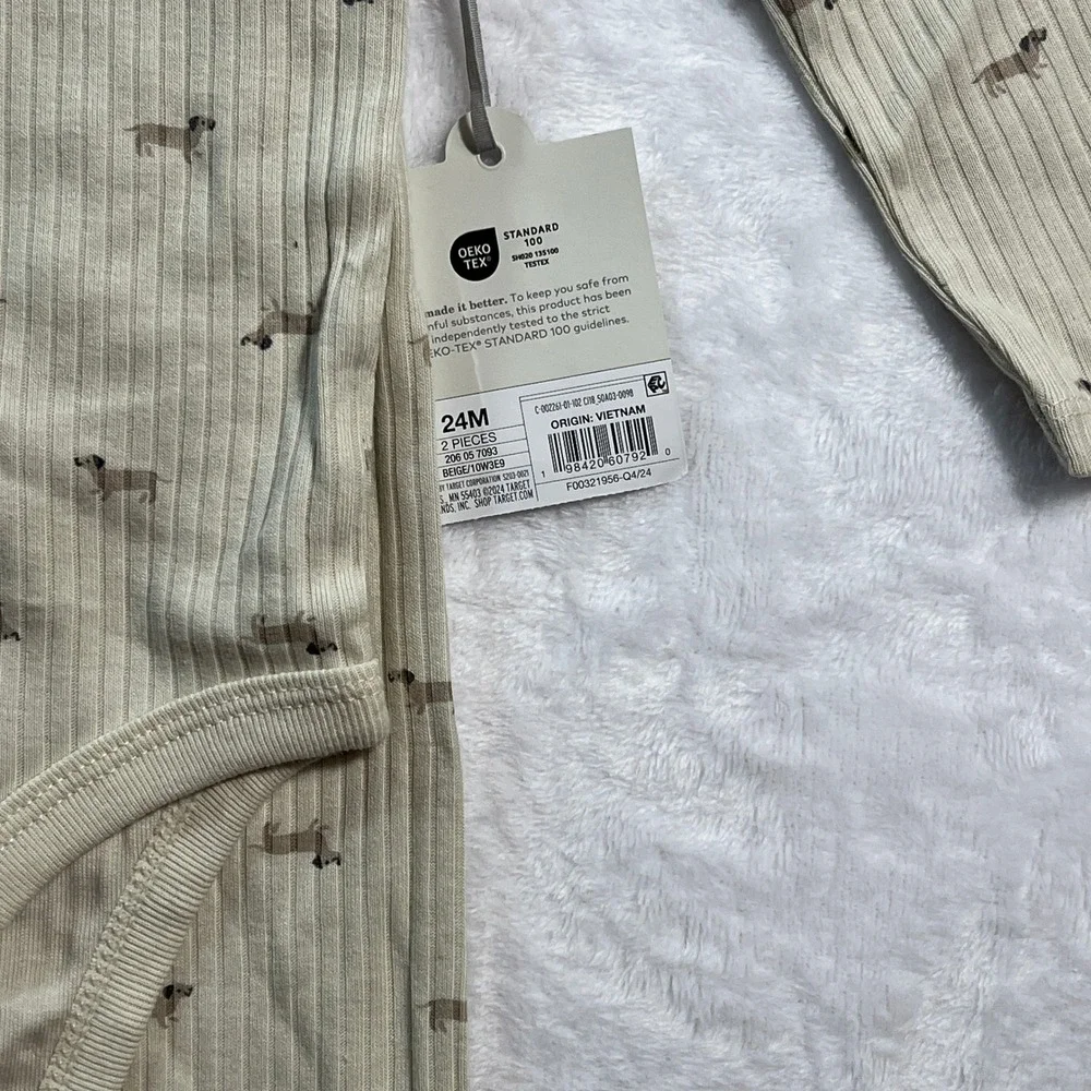Cloud Island Baby 24M Dachshund Ribbed Bodysuit and Pants Set Beige 2pc NWT
